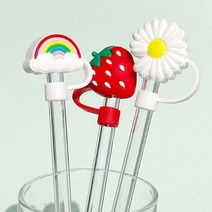 달자샵 2+2 귀여운 디자인 위생적 빨대 뚜껑 실리콘 텀블러 스트로우 캡 마개, 2Pcs+2Pcs, 선인장꽃