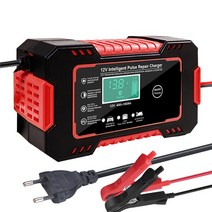 가정용 전기차 충전기 자동차 배터리 완전 자동 오토바이 12v 6a 펄스 수리 lcd 디스플레이 스마트 고속 충전 agm 딥 사이클 젤 납산, 레드 EU 플러그