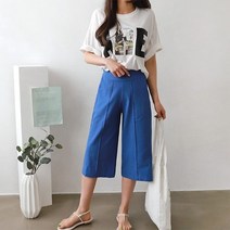 옷자락 [옷자락] 여자 여름 데일리룩 13색 밴딩 와이드 7부 린넨 팬츠