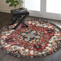 Lahome Collection 전통적인 오리엔탈 원형 러그 - 지름 91.4cm(3피트) 미끄럼 방지 디스트레스드 빈티지 부분 러그 액센트 스로우 러그 바닥 카펫 도어 매트 입구