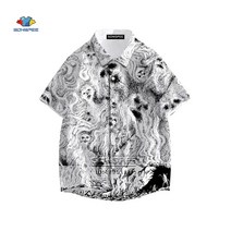 하와이안셔츠 빅사이즈 일본 공포 만화 준지 이토 프린트 토미 걸 하와이안 여름 캐주얼 비치 반팔 오버사이즈 상의