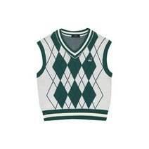 우먼스 아가일 니트 베스트 1877 그린