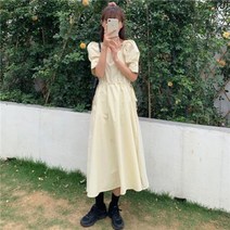실버캣 여성 빅사이즈 플로렌틴넥 부분 주름 허리 드로우 스트링 포인트 데일리 노멀 단색 스타일리쉬 원피스