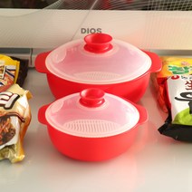 라온 1+1행사 스마트 전자렌지 찜기 라면용기 계란찜기 만두찜기, 01 레드(중)1개+레드(소)1개, 1세트