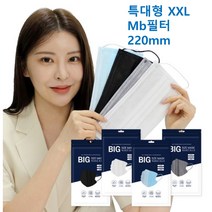 특대형 일회용 빅사이즈 MB필터 컬러 4종/특대형(220mm) XXL 화이트 블랙 그레이 블루스카이/3중구조 초대형 얼큰이 귀가아프지 않은 덴탈마스크 50매