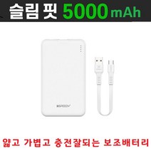 초경량 슬림 보조배터리 5000mAh LG 벨벳 Q9 Q8 Q7 Q6, 에스알 PBCP50-화이트