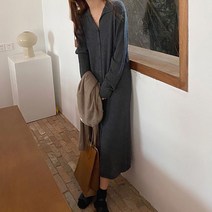 여자 가을 루즈핏 카라 롱 원피스 포근 데일리룩 단추원피스 간절기원피스 보들원피스 신축원피스