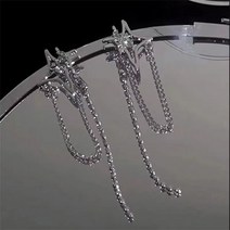 십자가 귀걸이 해골 블랙 실버 Kpop 불규칙한 크리스탈 스타 체인 술 Y2K 라인석 크로스 태슬 피어싱 여성용