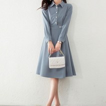 코지 여자 청순한 교생선생님 카라 플레어 미디원피스