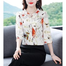 [바니드] 여성 7부소매 봄여름 프린트 레터링 고급 쉬폰 셔츠 블라우스 0631