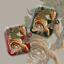 와우박스 주문제작 민화 한국전통 까치와 호랑이 낙관 에어팟 버즈 하드 이어폰 케이스, 유광 하드케이스, 버즈(밑판 흰색)