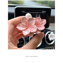 YAPOGI차량용 방향제 송풍구꽂이 꽃모양 석고 방향제, 흰봉숭아꽃-울금향, 블루벨 오일