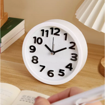 라코빙 인테리어 탁상시계 알람시계 저소음 교육용 탁상시계, 화이트