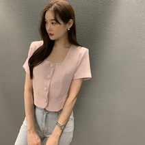 [레티고] U넥 크롭 버튼 자켓