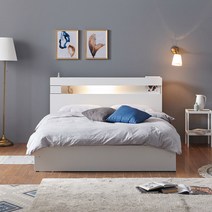 크렌시아 그레이스 LED 일반형 슈퍼싱글/퀸 침대+본넬 매트리스, 화이트
