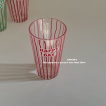 빈티지 체커보드 폼폼이 투명 접시 바둑판 패턴 유리 그릇, 스트라이프 유리컵-레드