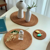 라탄 테이블매트 원형 타원형 식탁매트 깔게 세팅 패드 깔개 홈카페 인테리어, 원형(30cm)