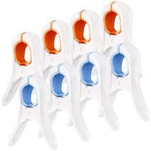 Kirmoo 해변 수영장 및 크루즈 의자용 비치 타월 클립 8팩 플라스틱 의류 핀 페그 클램프 대형 점보 담요 튼튼한 야외용 (화이트/블루 화이트/오렌지-8팩) 402944