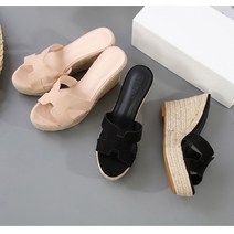 에스파듀 통굽 웨지힐 스트랩 뮬샌들 슬리퍼 9cm
