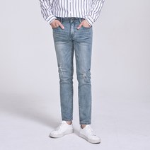 클로니아 연청워싱 구제헤짐 슬림 스판 스키니진 EU6M60