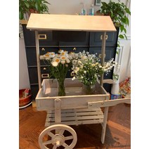 꽃수레 마차 꽃마차 가판대 행사매대 판매대 컨트리 빈티지 원목 선반 트롤리 꽃집 수레, 121cm 나무색 천장
