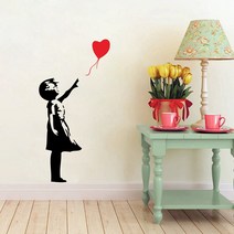 Banksy Wall Decals Balloon Girl Inspired - 비닐 벽 아트 스티커 무료, 02 78cm, 01 Black Face Leftward
