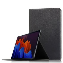 케이스 소 가죽 삼성 갤럭시 탭 S7 플러스 T970 T975 SM-T970 SM-T975 T976 12.4 태블릿 보호 커버 정품 가죽 케이스, 검정