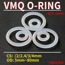 10pcs 두께 2/2.4/3/4mm 화이트 고무 씰 링 OD 5-80mm 내열성 식품 학년 실리콘, OD 75mm (CS 3mm), white