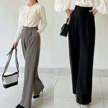 퍼니걸스 9477 뒷밴딩 원버튼 롱 와이드 슬랙스 팬츠