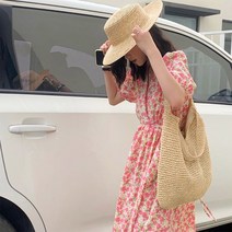 코지일이삼 코지23 화사한 포인트 플라워 브이넥 퍼프 롱원피스 (8721800)