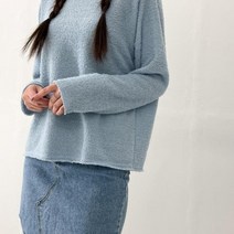 브이와이 여자 U넥 봄니트 부클레 스카이블루 티셔츠