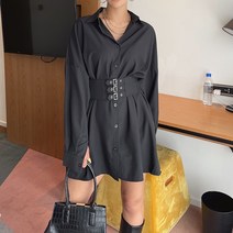 힐러리 루즈핏 셔츠 벨트 긴팔 가을 시크 유니크 스트릿 힙한 레이어드 미니원피스