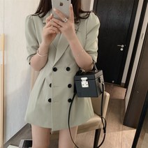여성 트렌드 스타일리쉬 버튼 정장 자켓 드레스 원피스 오피스룩 하객룩 간절기 아우터