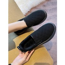 플랫 슈즈 슬립온 패션 스노우 부츠 여성용 편안한 플러시 겨울