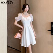 vsyoy 2023 작은 흰색 드레스는 일상 시간에 착용 할 수 있습니다 매일 프랑스 새틴 라이트 웨딩 드레스 약혼 드레스 드레스 여름