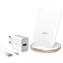 스카이 필 W3 아이언 플러스 고속 무선충전기 15W + USB C 충전 케이블 + 고속 충전 어댑터 18W 세트, 화이트, 1세트