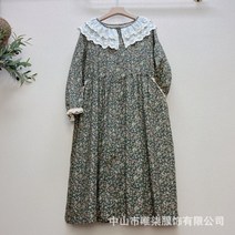 가을 긴팔 코튼 린넨 원피스 드레스 일본 여성 간편 외출 옷차림
