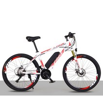 FRIKE 변속 전기자전거 36V 250W 8/10AH PAS 스로틀 겸용 리튬전지 MTB자전거 36KM/52KM, 화이트+레드, 8A업그레이드