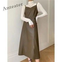 [Anteater]가을 겨울 가죽 원피스 여성 슬림핏 끈 나시가죽 원피스 A9fei1103LYQ7