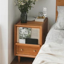 라탄 사이드 테이블 틈새 협탁 일본식 침대 탁자 콘솔, O