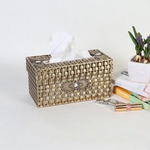 바보사랑 엔틱메탈 라탄패턴 진주장식 사각 티슈케이스 3색상.크레디스, 주석