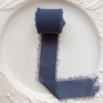 로맨틱 감성 쉬폰 리본 끈 결혼식 청첩장 선물 포장 꽃다발 다꾸 데코 장식 DIY 재료, 데님 블루