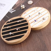 GHSHOP PU 가죽 라운드 목조 보석 쇼케이스 링 디스플레이 트레이 주최자, 화이트 블랙, 나무