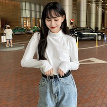이너긴팔티 초살 전문점 철회함 미시옷루즈핏 이너웨어 목폴라 솔리드 무지 소매 티셔츠상의 4095511186