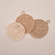 천연소재 핸드메이드 손뜨개 원형 삼베 수세미, 브라운 L, 1개, 1개