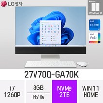LG 일체형PC 27V70Q-GA70K 윈도우11 27인치 인텔 12세대 사무용 인강용 재택근무용 일체형PC, 2TB, 8GB, Win11 Home
