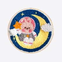 펀치 니들 DIY 만들기 원형 키트, 05_하늘과 구름, PH193.초승달 위 토끼