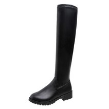 마장마술부츠 컴파운드보우 겨울 스타일 플랫폼 부츠 여성 고딕 신발 긴 슬립온 라이딩 패션 검정색 Ytmtloy 스퀘어 힐, [01] 36, [01] Plush