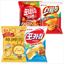 감자칩 4종 각2개 총8개 [포카칩66g 스윙칩60g 허니버터칩60g 포테토칩엽떡맛50g], 60g, 8개