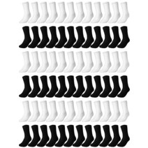 72쌍 벌크 면 크루 양말 남성용 여성용 캐주얼 스포츠 번들 운동 세트 노숙자 성인용 블랙 화이트 176438, 블랙,화이트